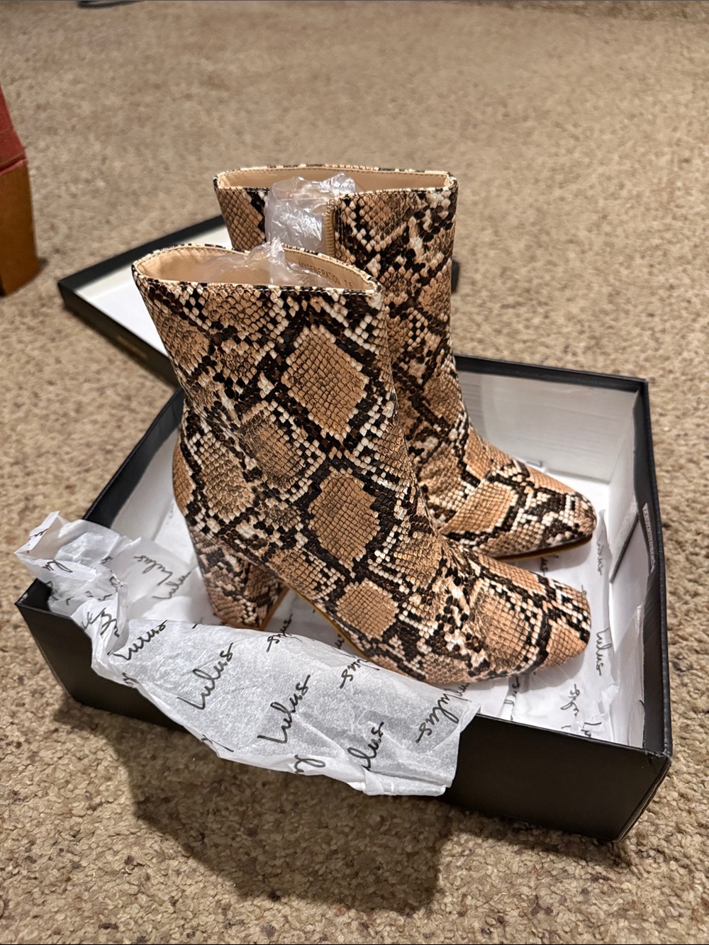 Lulus My Generation Tan Snake High Heel Mid-calf Boots Beige - Size 7.5 - Picture 5 of 6